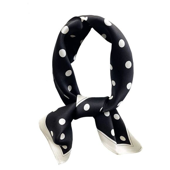 Black Polka Dot Mulberry Silk Neck Scarf